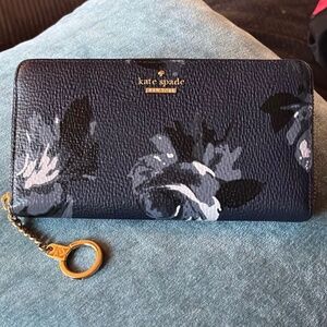 Kate Spade Floral Saffiano Leather Navy Blue Wallet Clutch